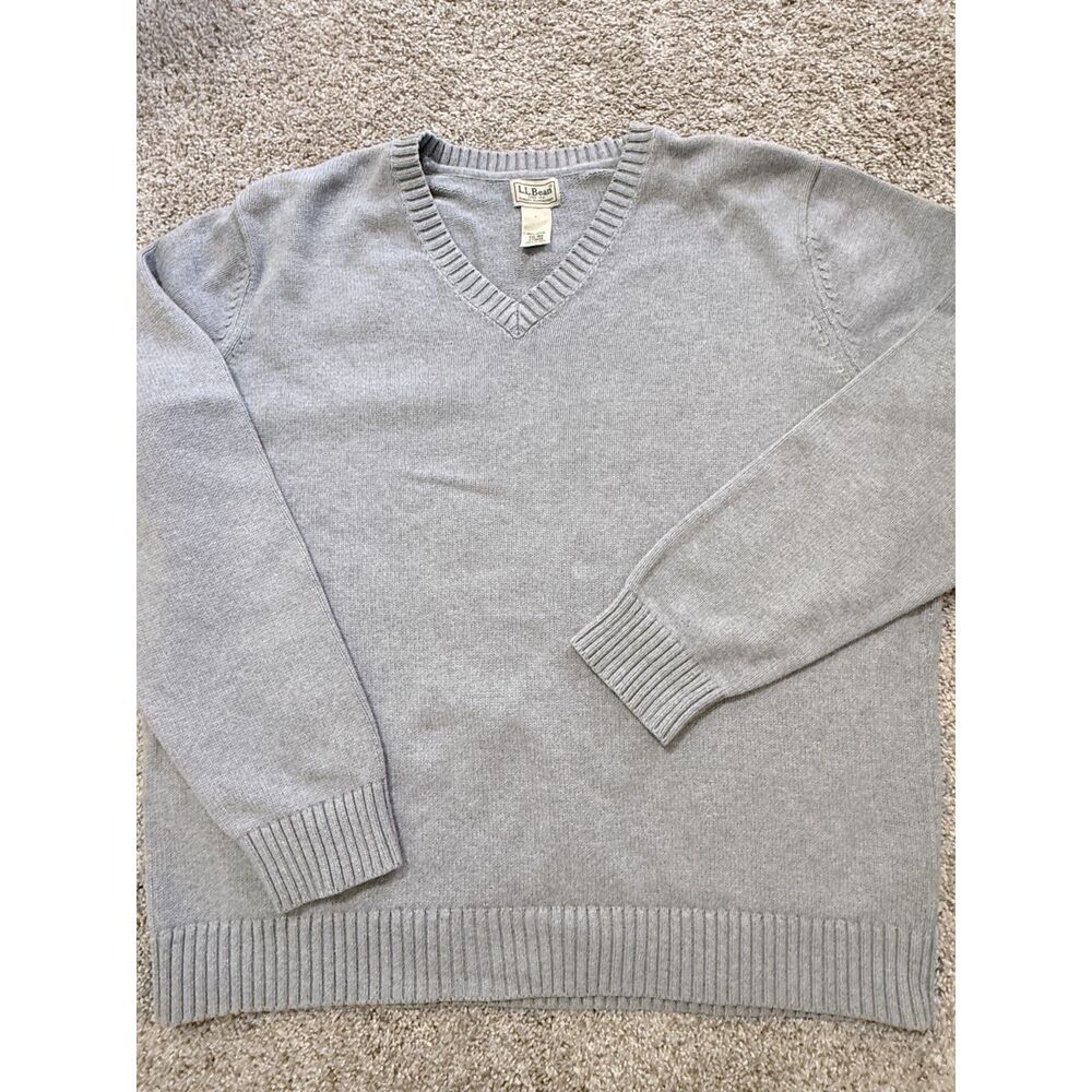 L.L.Bean Gray 100% Cotton V-Neck Sweater Men’s XXL Regular Grandpa Sweater 100